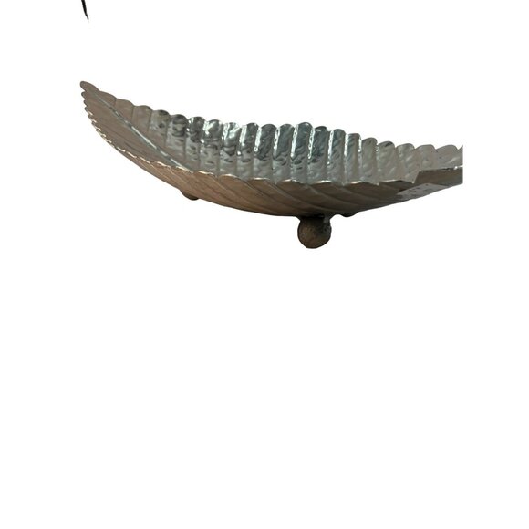 Silver Color Leaf Bowl Decor With Feet, Long - Picture 5 of 6